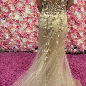 Jovani Gold Embellished Evening Gown
